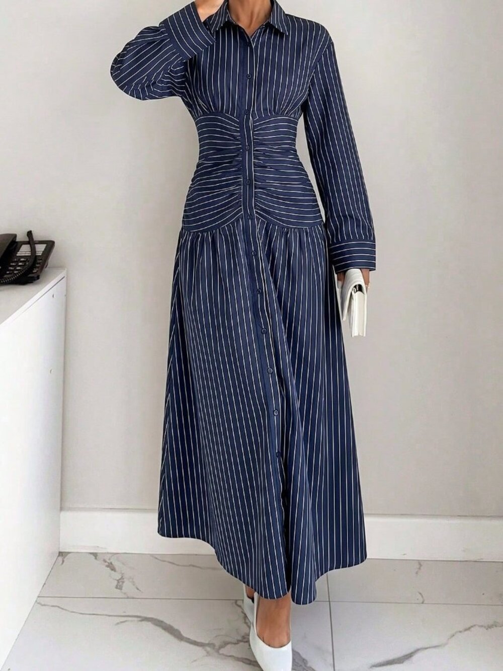 Multicolor Striped Casual Women's Pleated Dress - Picture 5 of 5
